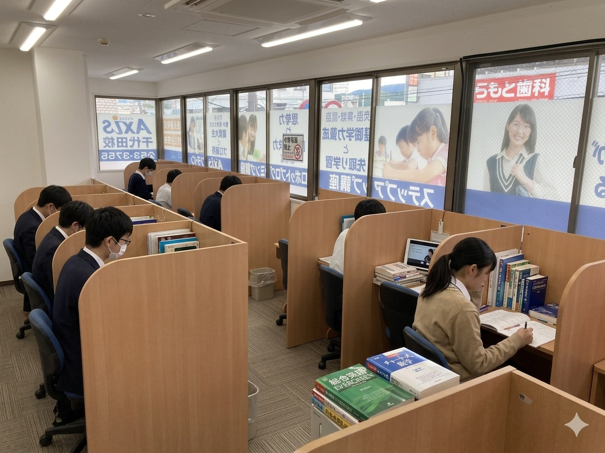 河内長野市千代田の個別指導Axis千代田校の自習室で学習する生徒