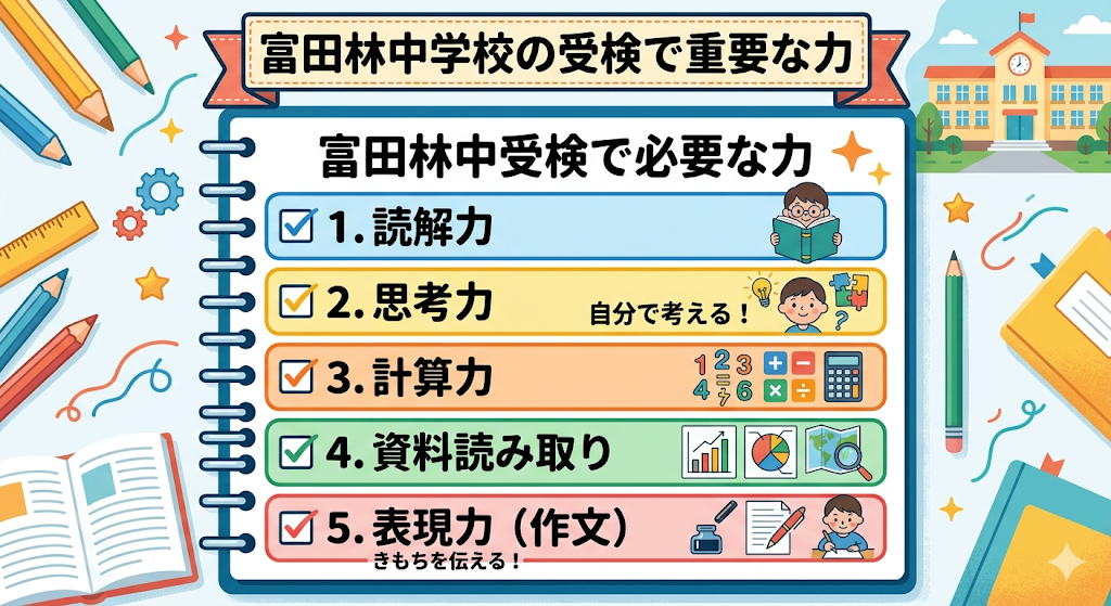 富田林中学校の受検で必要な力をまとめた図