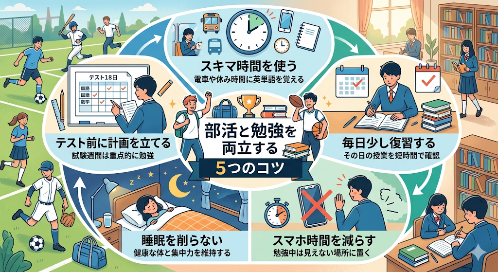 部活と勉強を両立する方法5選をまとめた図解