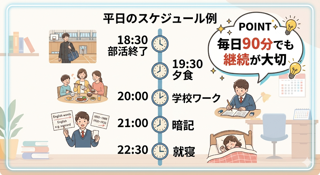 部活がある中学生の平日の勉強スケジュール例