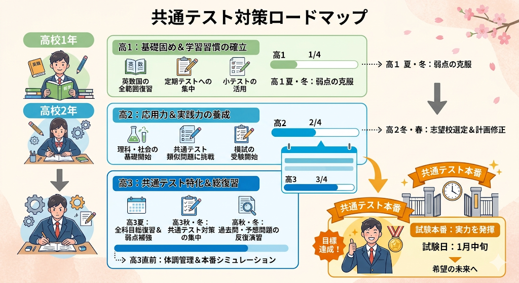 高校1年生から共通テスト本番までの学習ロードマップ