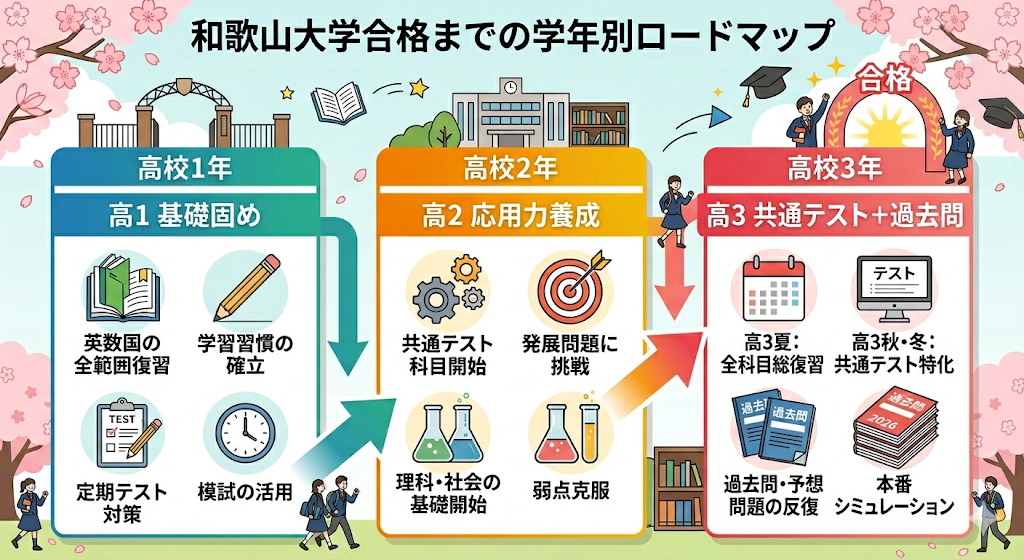 和歌山大学合格までの学習ロードマップ｜高校1年生から高校3年生までの受験勉強計画