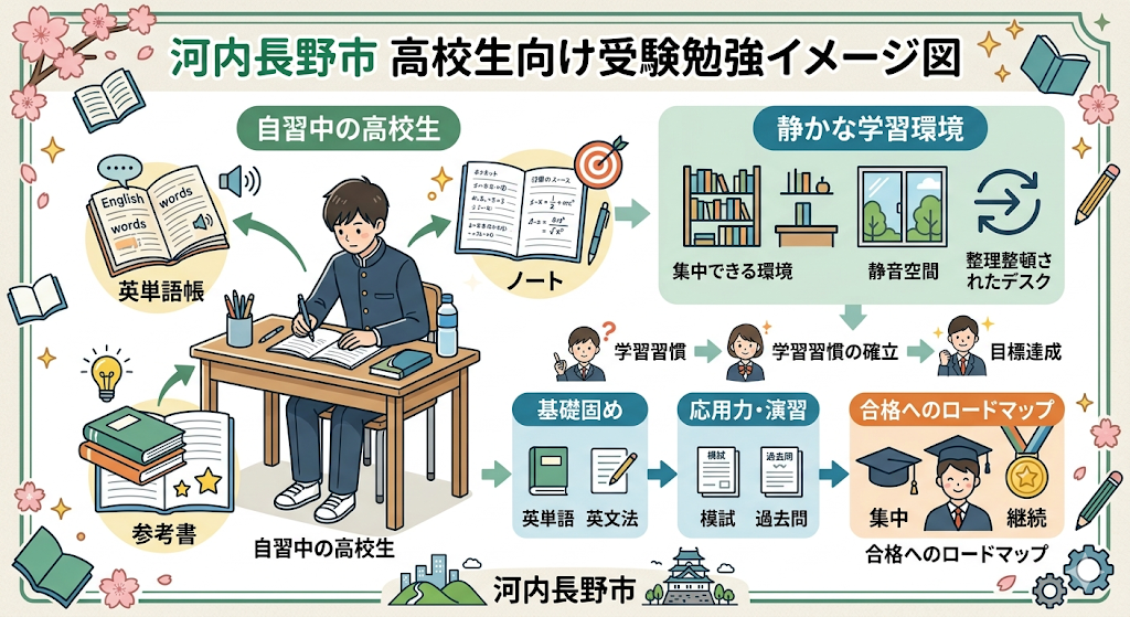 河内長野市の高校生が大学受験勉強を進める学習環境のイメージ