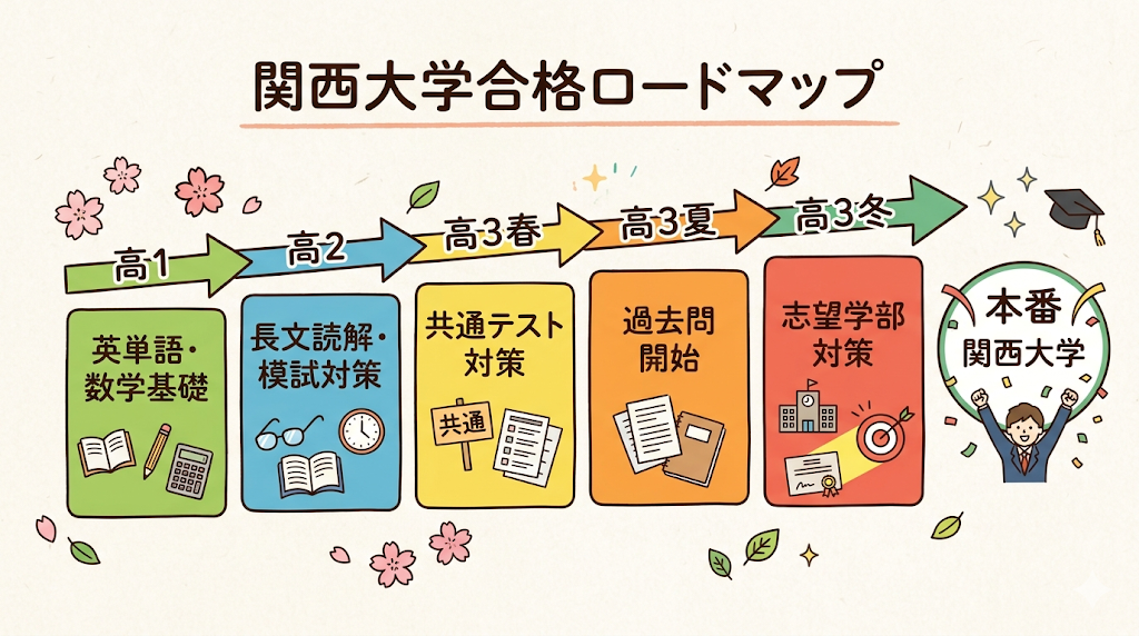 高校1年生から高校3年生までの関西大学合格ロードマップ