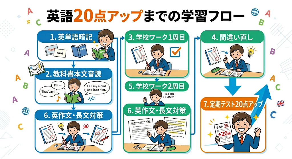 河内長野市千代田の中学生向け英語の定期テスト対策の流れ