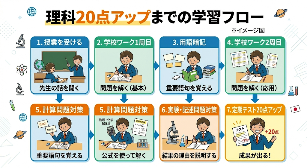 河内長野市千代田の中学生向け理科の定期テスト対策の流れ
