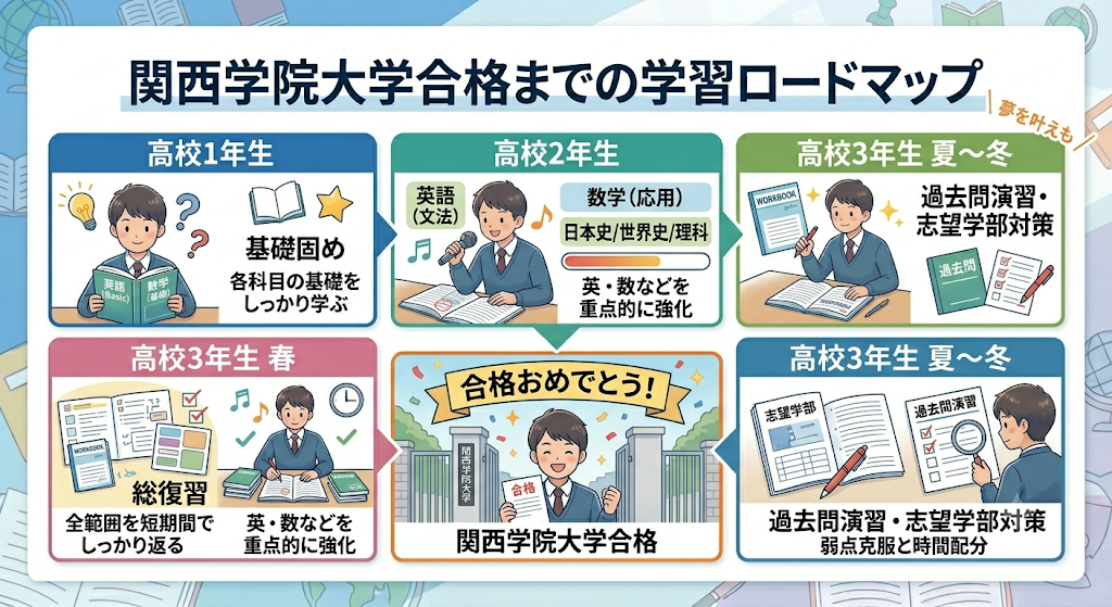 関西学院大学合格までの学習ロードマップ（高校1年生から高校3年生までの学習計画）