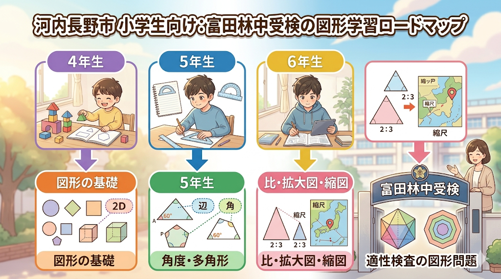 河内長野市の小学生向け富田林中受検図形対策ロードマップ