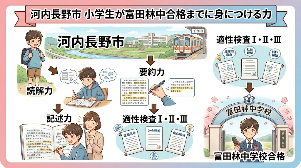 河内長野市の小学生向け富田林中受検対策｜読解力から記述力を身につけて富田林中学校合格を目指す学習の流れ