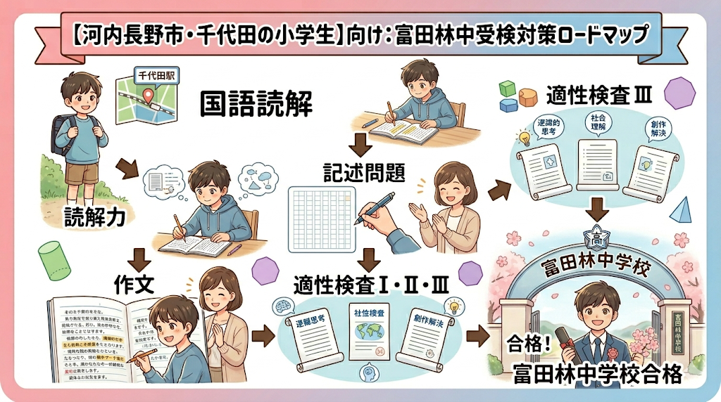 河内長野市の小学生向け富田林中受検対策｜読解力から記述力を身につけて富田林中学校合格を目指す学習の流れ