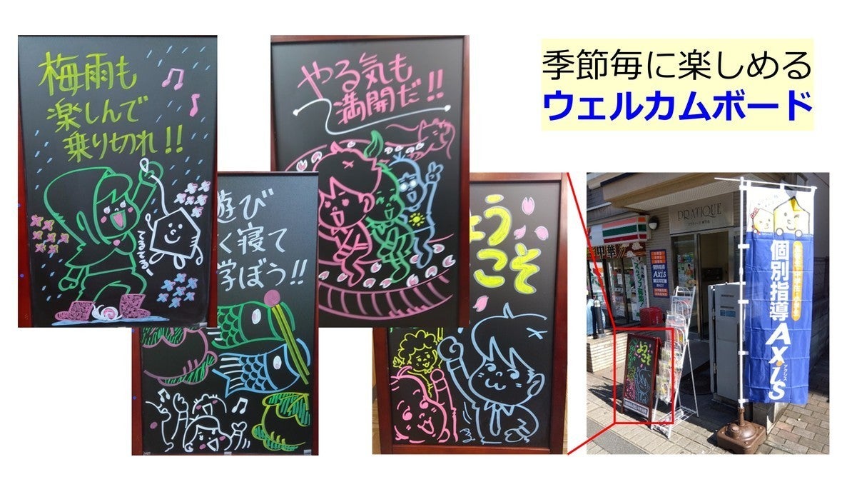 仲町台校 オリジナルのウェルカムボードが目印です