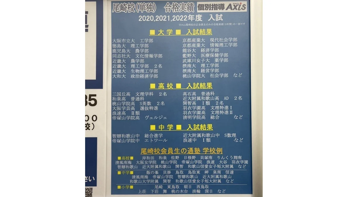 尾崎校 「合格実績」阪南地域No.1個別指導塾です！